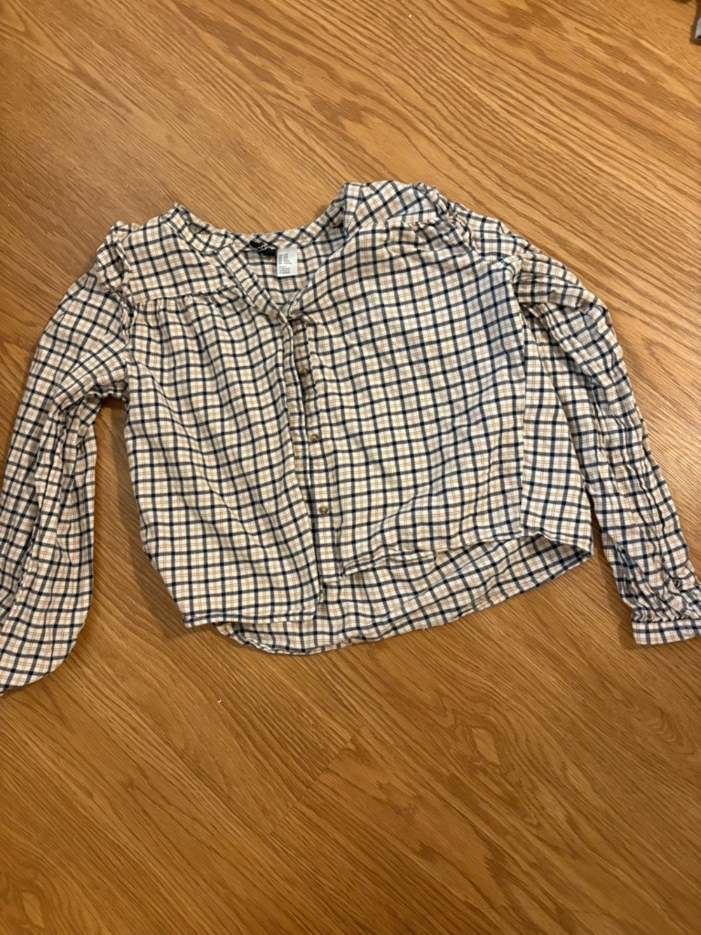 H&M Cream & Navy Plaid Button-Front Top